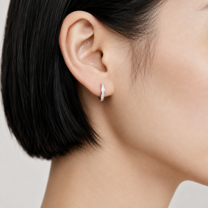 925 Sterling Silver Rhodium Plated CZ Huggie Hoop Earrings