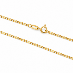 18K Yellow Gold Curb Chain Necklace 2mm - close-up of curb links and spring ring clasp