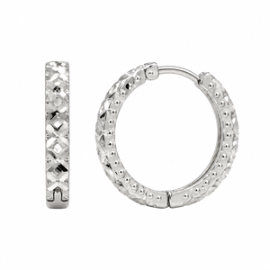 925 Sterling Silver Rhodium Plated Diamond-Cut Hoop Earrings
