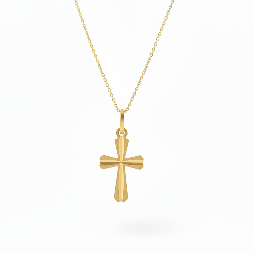 18K Yellow Gold Textured Tapered Cross Pendant Necklace