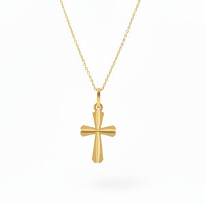 18K Yellow Gold Textured Tapered Cross Pendant Necklace