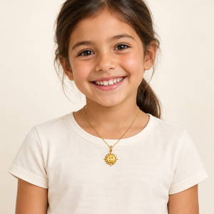 18K Yellow Gold Kids Smiling Sun Pendant