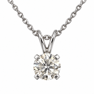 14K White Gold Round Diamond Solitaire Pendant Necklace 0.47ct 17" - pendant front close-up