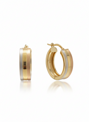 14K Three Tone Gold Oval Hoop Earrings 6mm