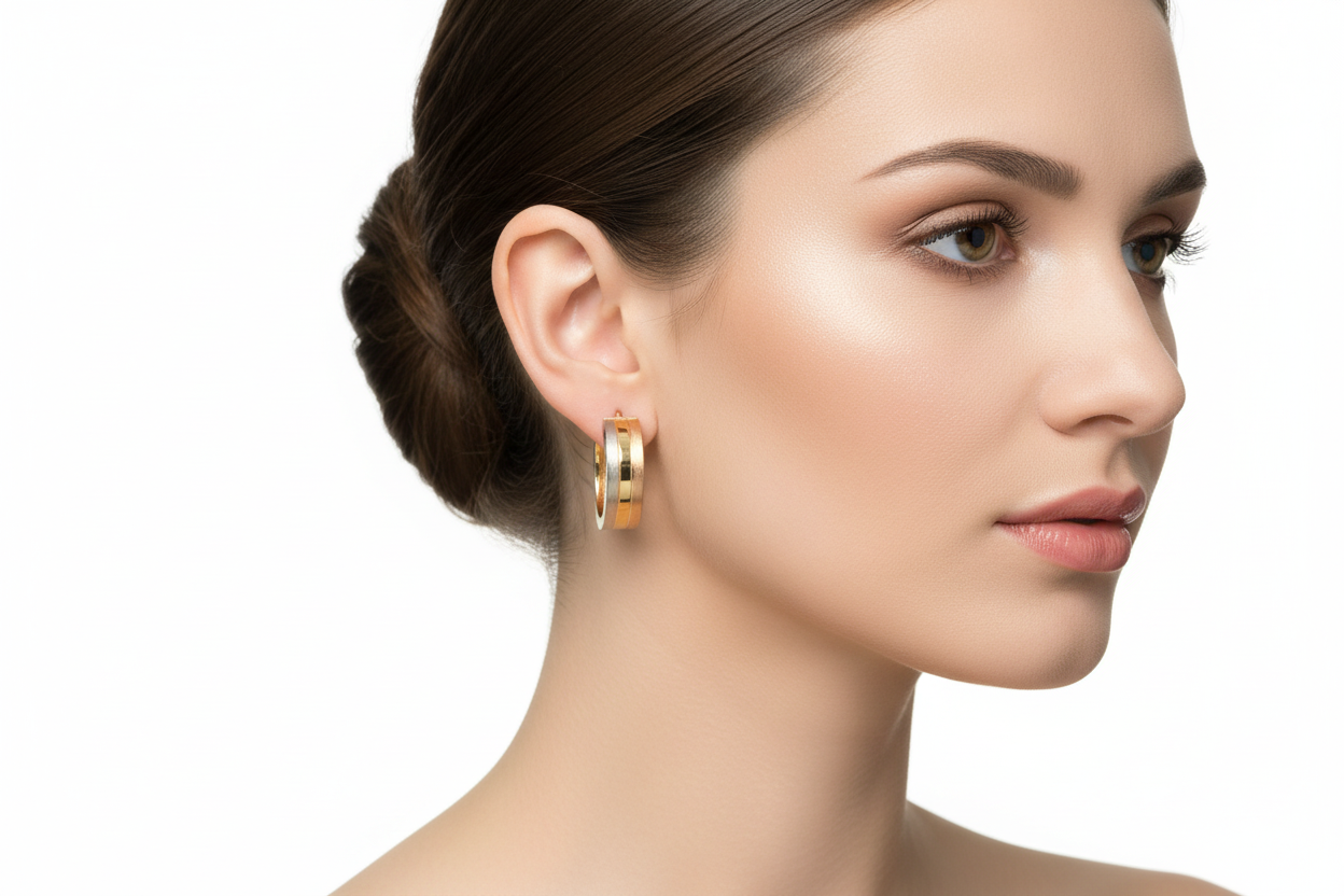 14K Three Tone Gold Oval Hoop Earrings 6mm