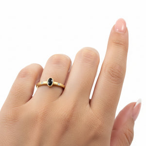 14k Yellow Gold Bezel Set Sapphire and Diamond Ring