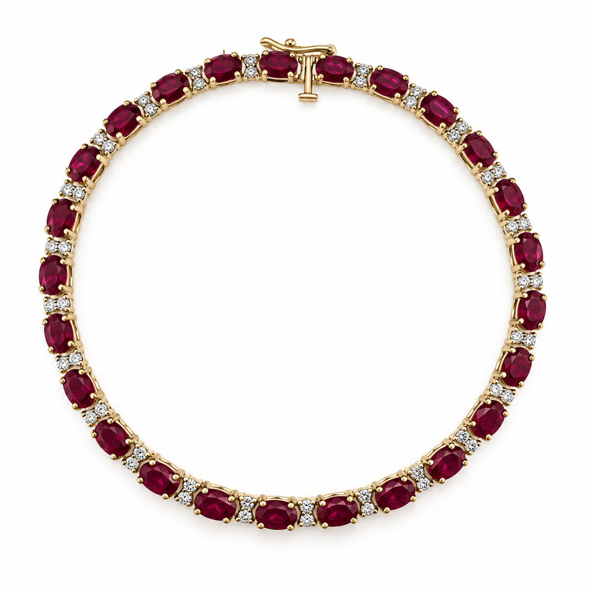 14K Yellow Gold Oval Ruby & Diamond Tennis Bracelet