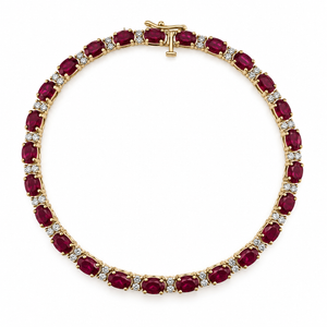 14K Yellow Gold Oval Ruby & Diamond Tennis Bracelet