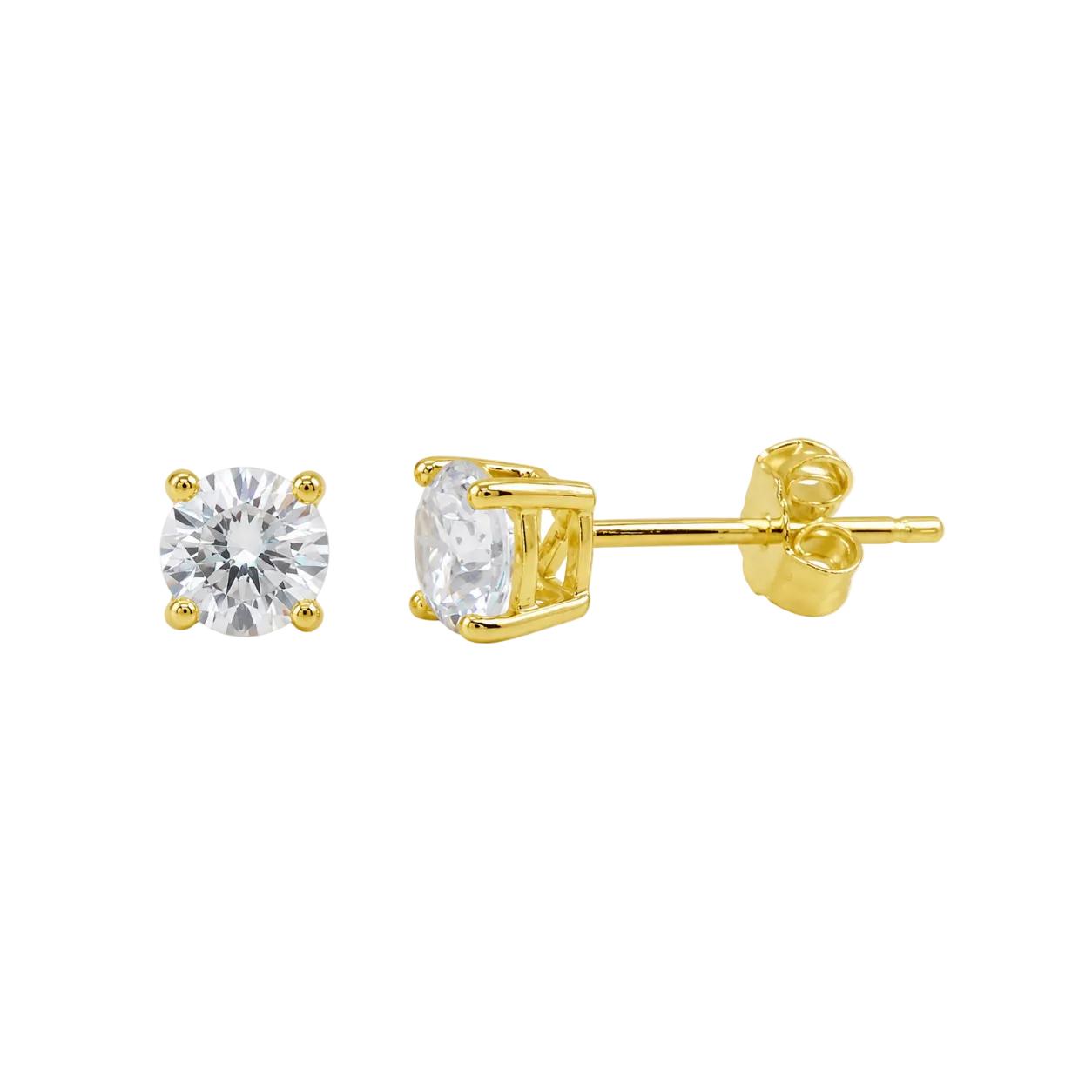 Gold Plated 925 Sterling Silver Round CZ Basket Stud Earrings
