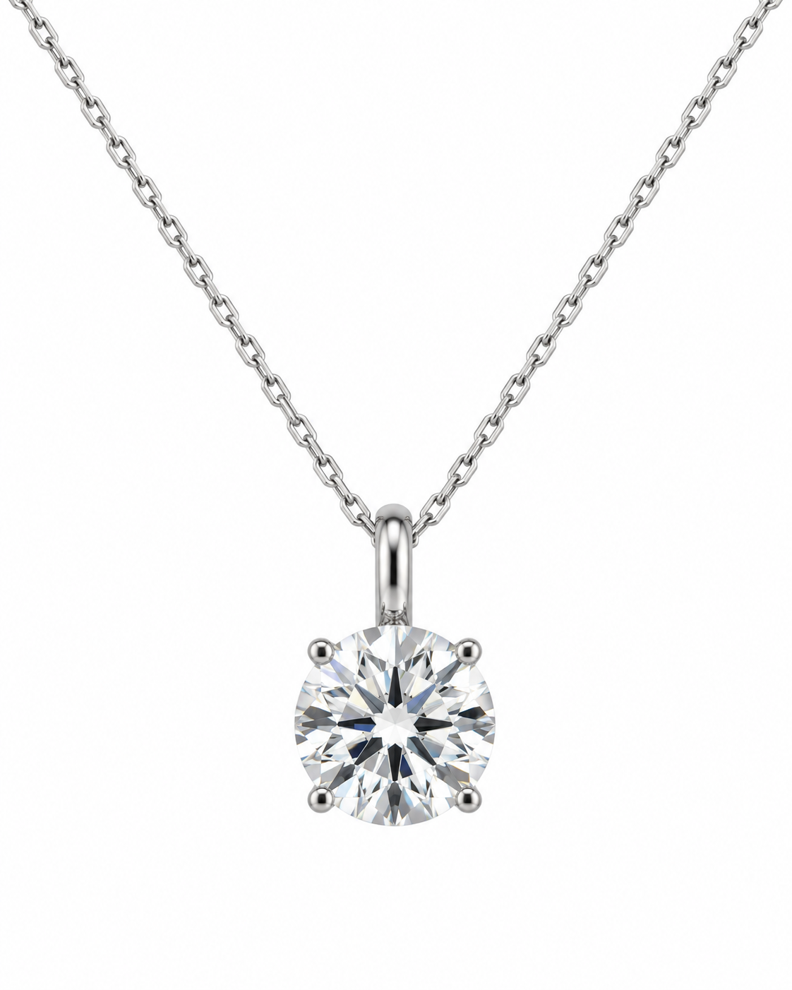 14K White Gold Round Moissanite Solitaire Pendant Necklace