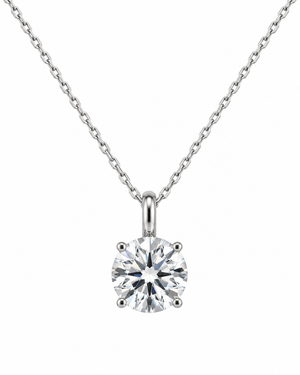 14K White Gold Round Moissanite Solitaire Pendant Necklace