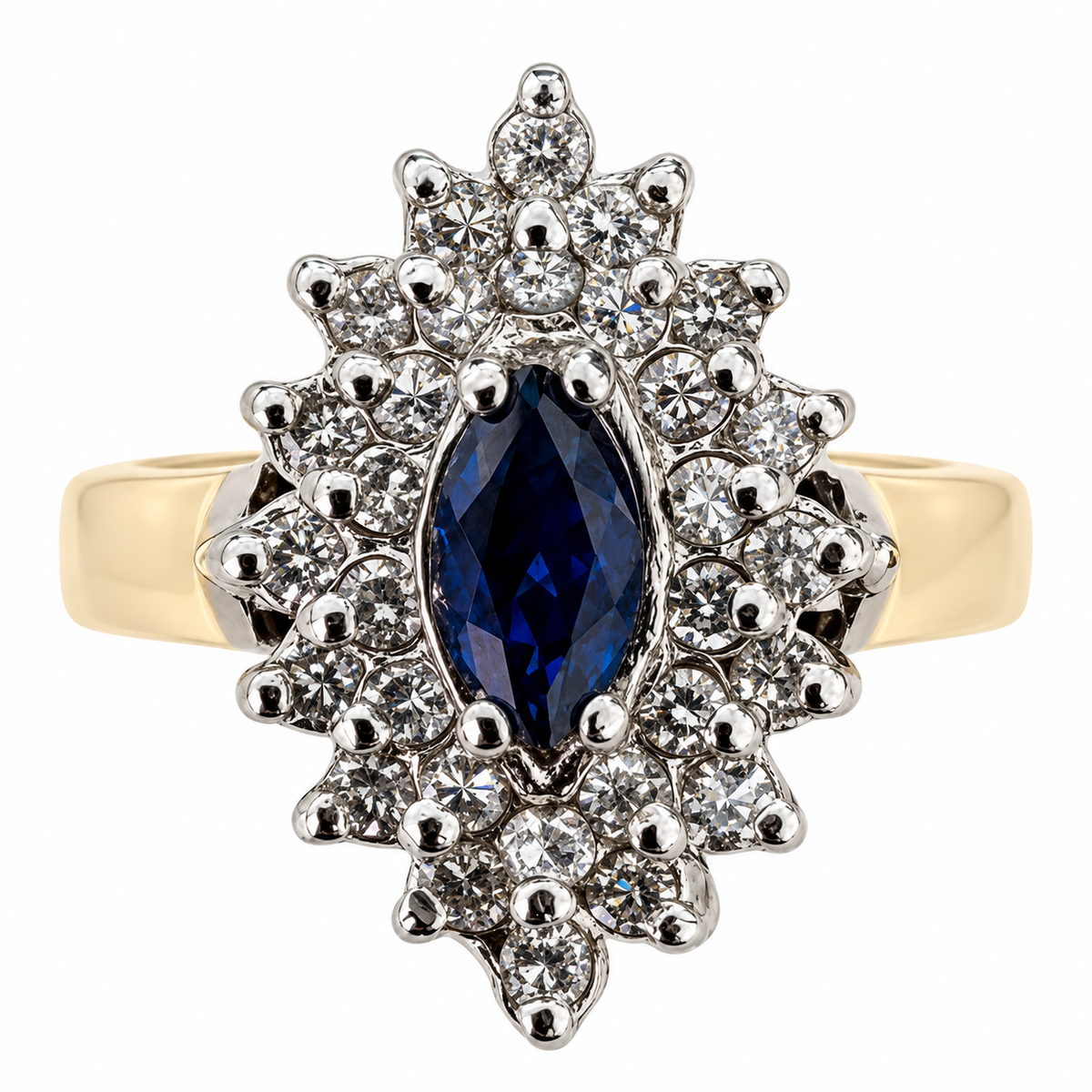 10K Two-Tone Gold Marquise Sapphire & Diamond Cluster Ring