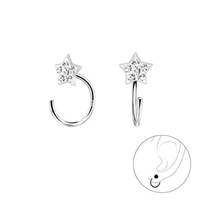 Silver Star Crystal Ear Huggers