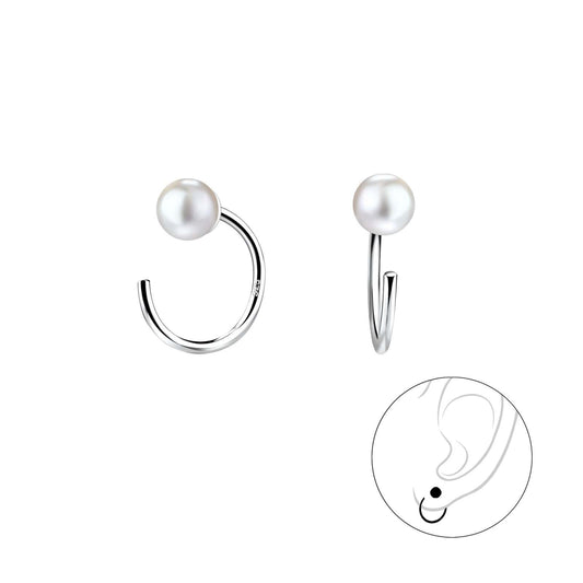 Pearl Silver Ear Huggers