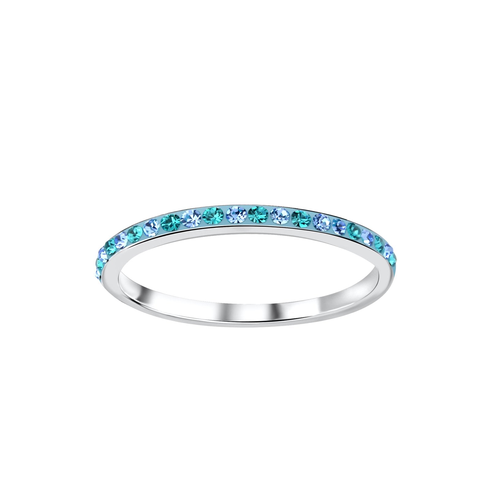 Eternity Silver Ring setting with white and blue Crystal