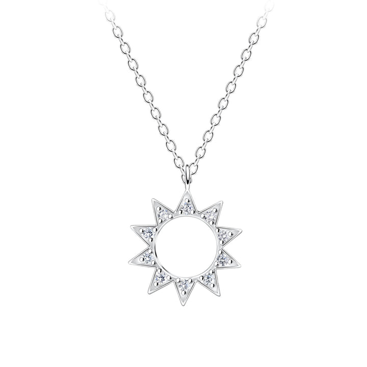 Silver Sun Necklace setting with Cubic Zirconia