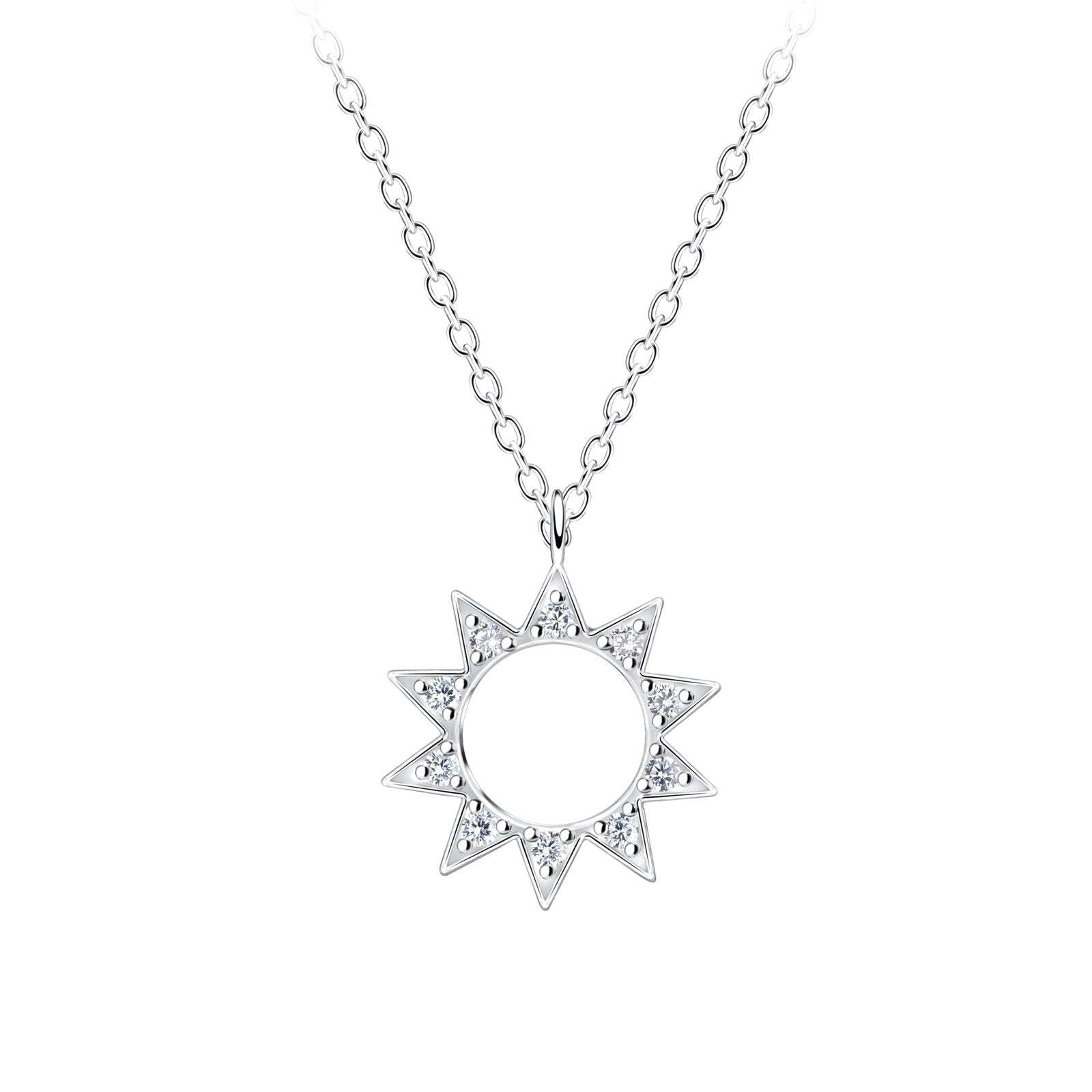 Silver Sun Necklace setting with Cubic Zirconia