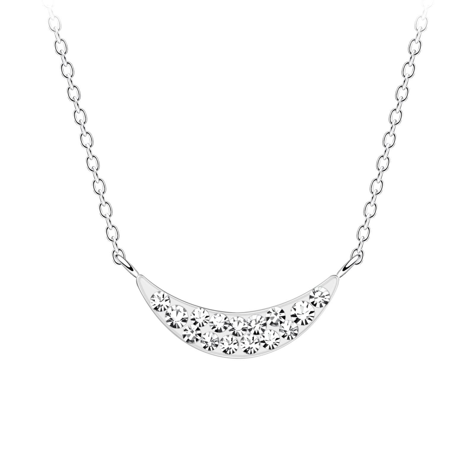 Silver Curved Crystal Necklace with Cubic Zirconia