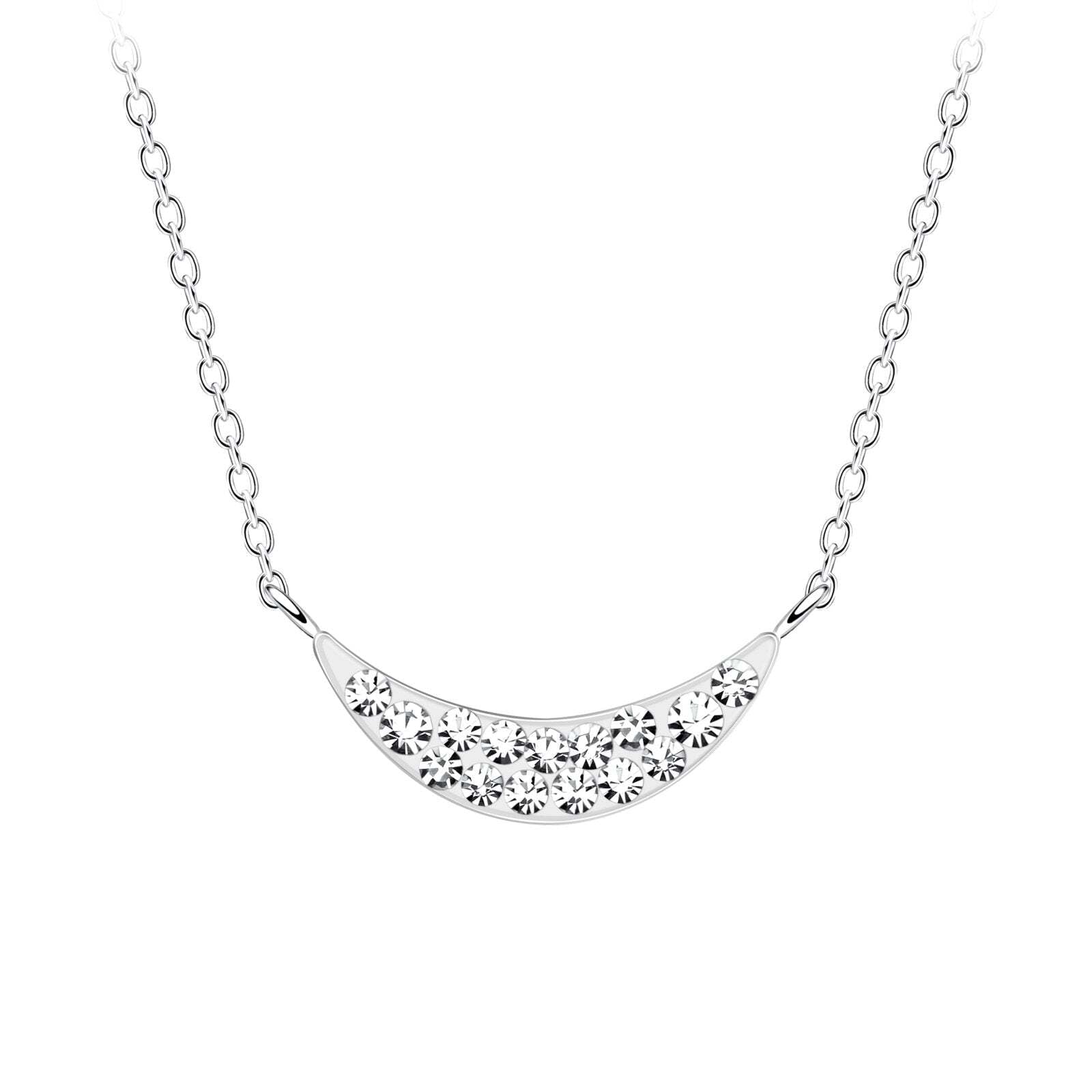 Silver Curved Crystal Necklace with Cubic Zirconia