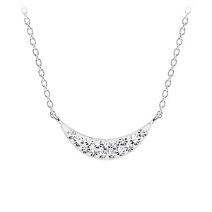 Silver Curved Crystal Necklace with Cubic Zirconia