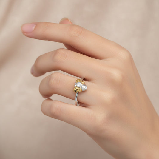Silver Bee Adjustable Ring With Natural Diamond