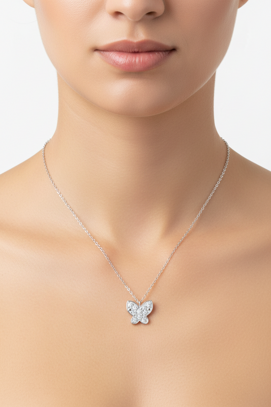 Silver Butterfly Necklace setting with Cubic Zirconia