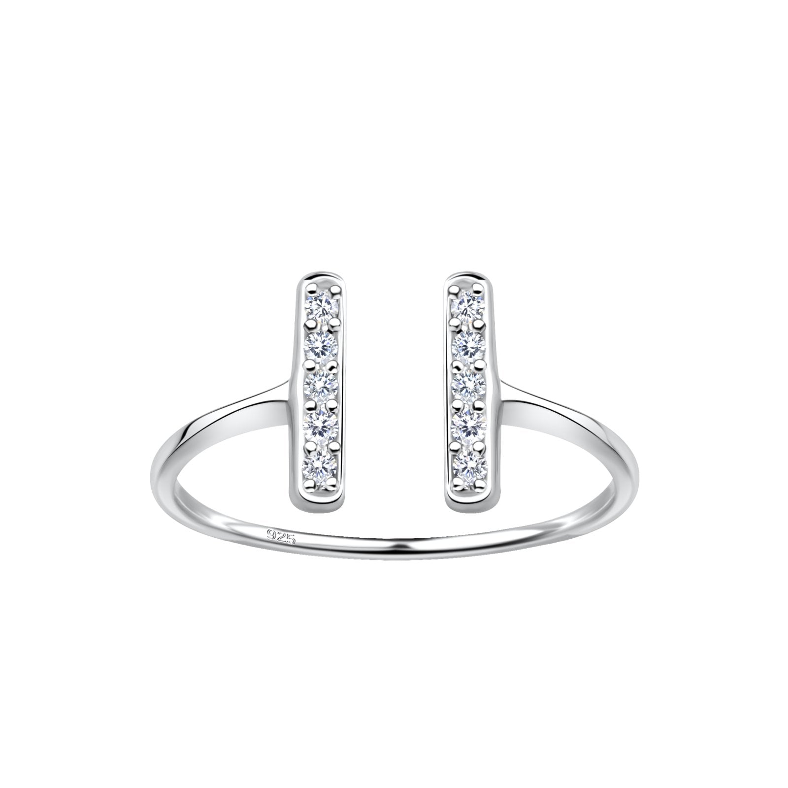 Silver Opened Bar Ring setting with Cubic Zirconia