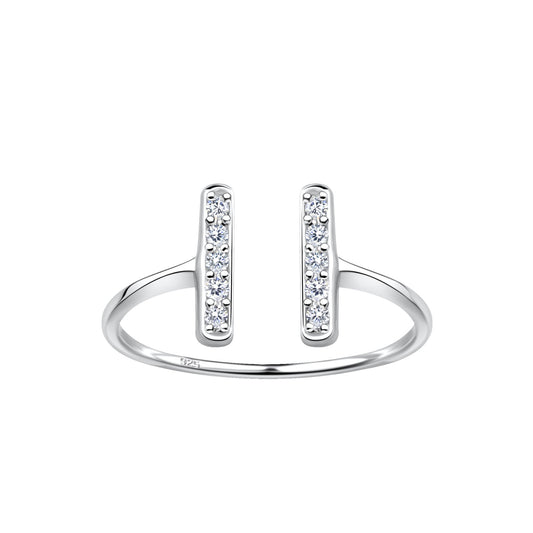 Silver Opened Bar Ring setting with Cubic Zirconia