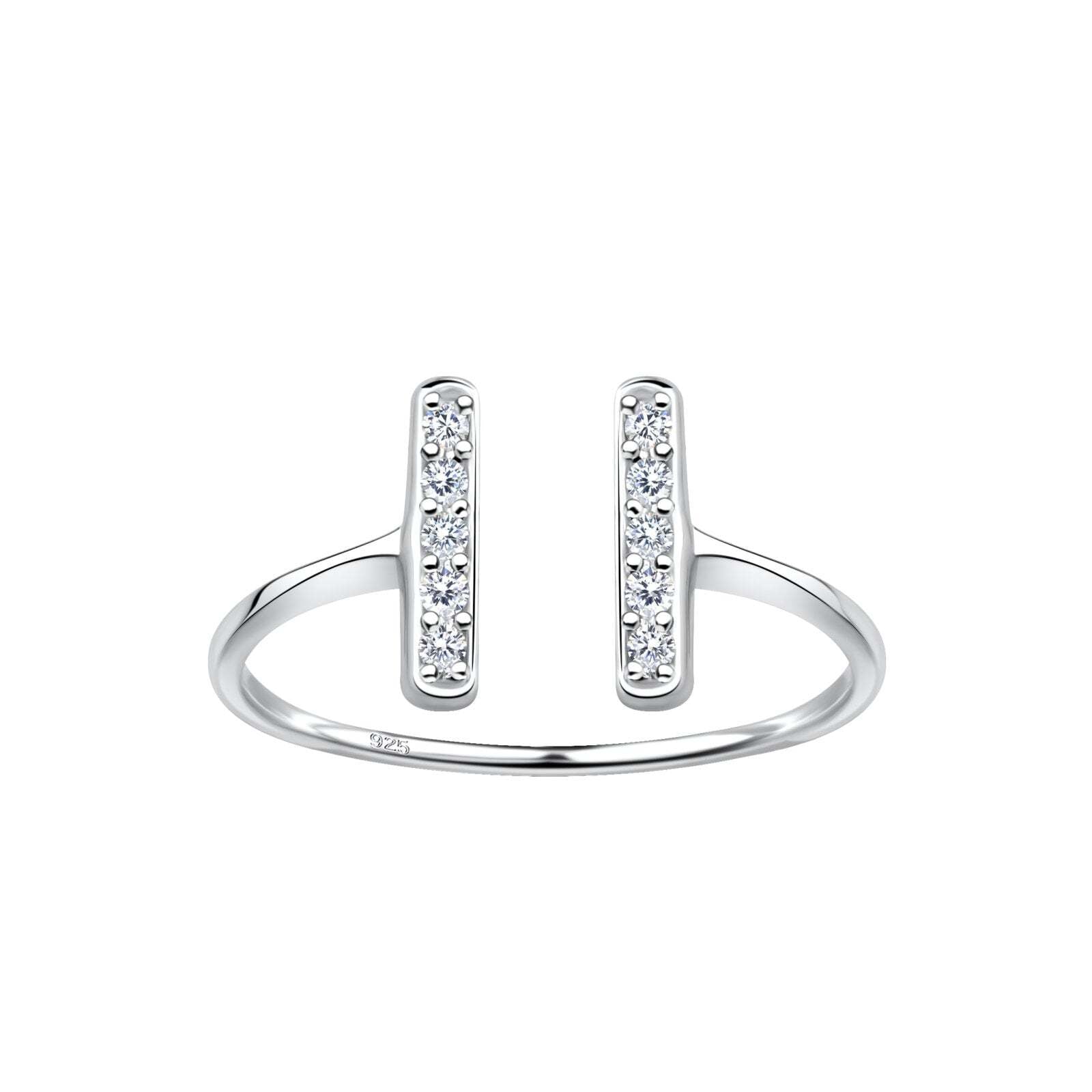 Silver Opened Bar Ring setting with Cubic Zirconia