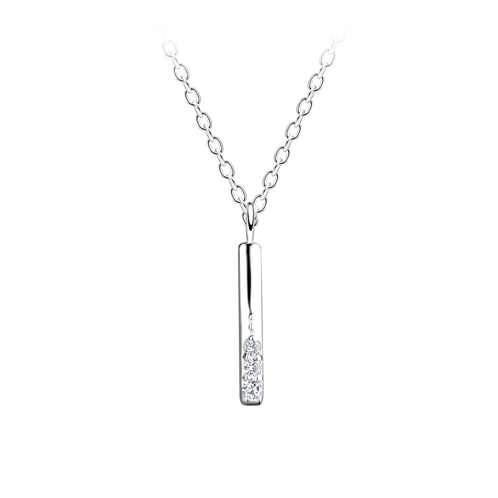 Silver Pillar Bar Necklace  setting with Cubic Zirconia