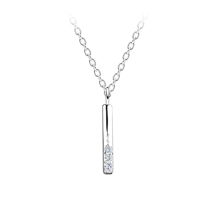 Silver Pillar Bar Necklace setting with Cubic Zirconia