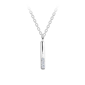Silver Pillar Bar Necklace  setting with Cubic Zirconia