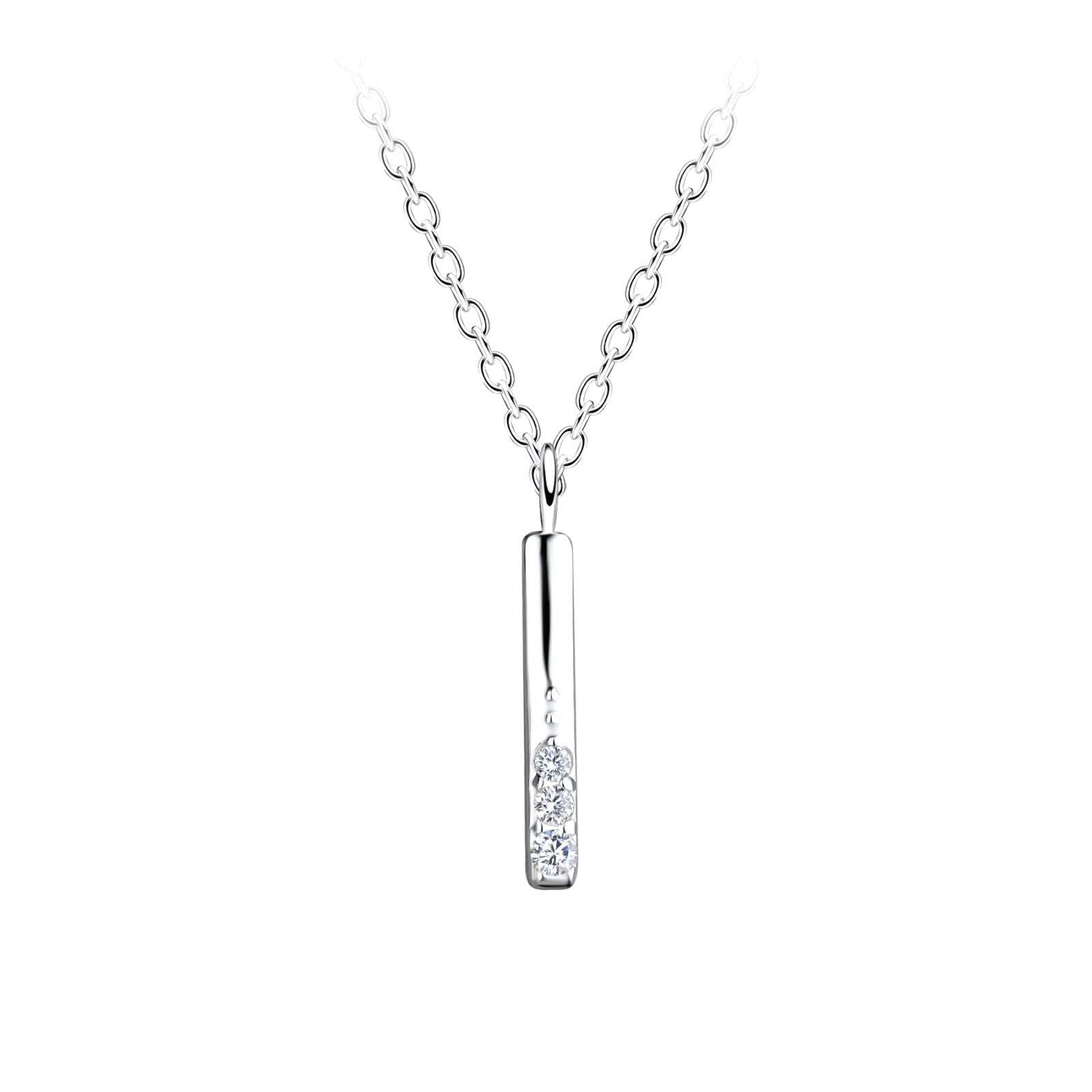 Silver Pillar Bar Necklace  setting with Cubic Zirconia
