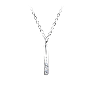 Silver Pillar Bar Necklace  setting with Cubic Zirconia