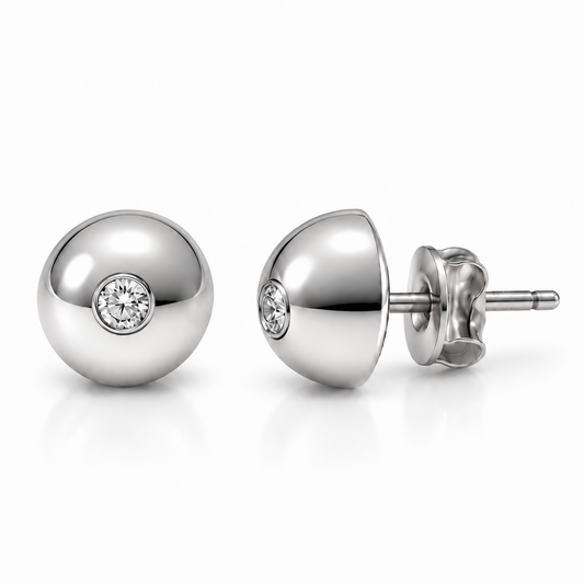 18K White Gold Diamond Ball Stud Earrings
