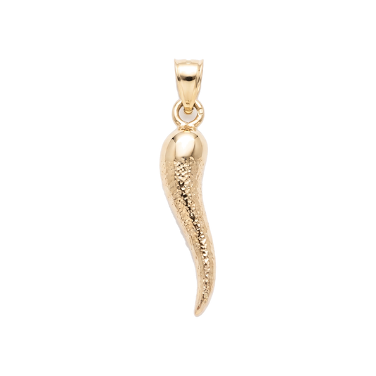 10K yellow gold Italian horn pendant, 25 mm, with folded bail
