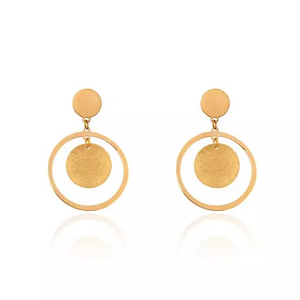 Yellow Gold dangling earring with Two circles, 18k, 3.11gr