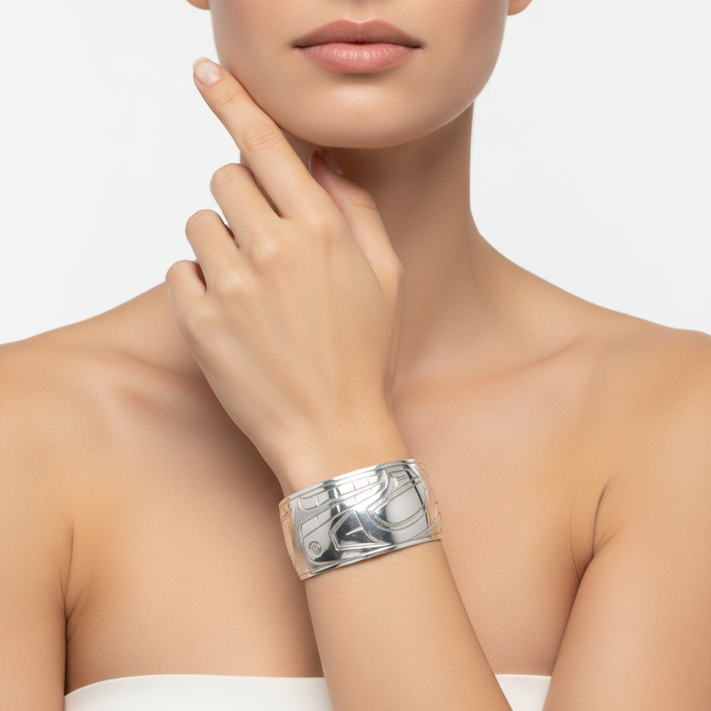 925 Sterling Silver First Nations Inspired Cuff Bangle