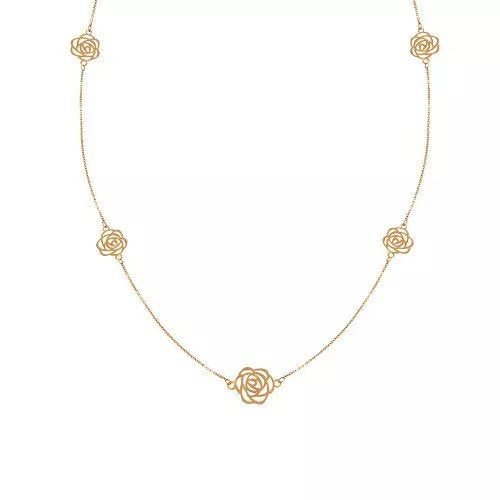 Yellow gold long station Necklace with Rose, 18k , 6.15gr