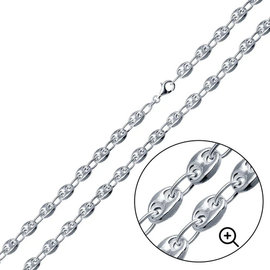 Silver Chain Puffed Mariner links, 8.3mm - 20 Inches