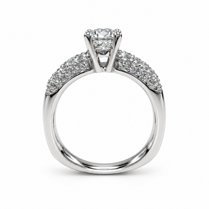 18K White Gold Round Diamond Solitaire Ring Pavé Shoulders