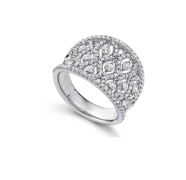 14K White Gold Diamond Filigree Floral Ring 1.33ct