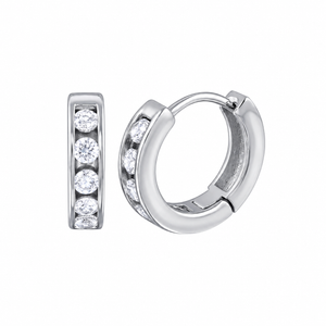 925 Sterling Silver Rhodium Plated Channel CZ Huggie Earrings