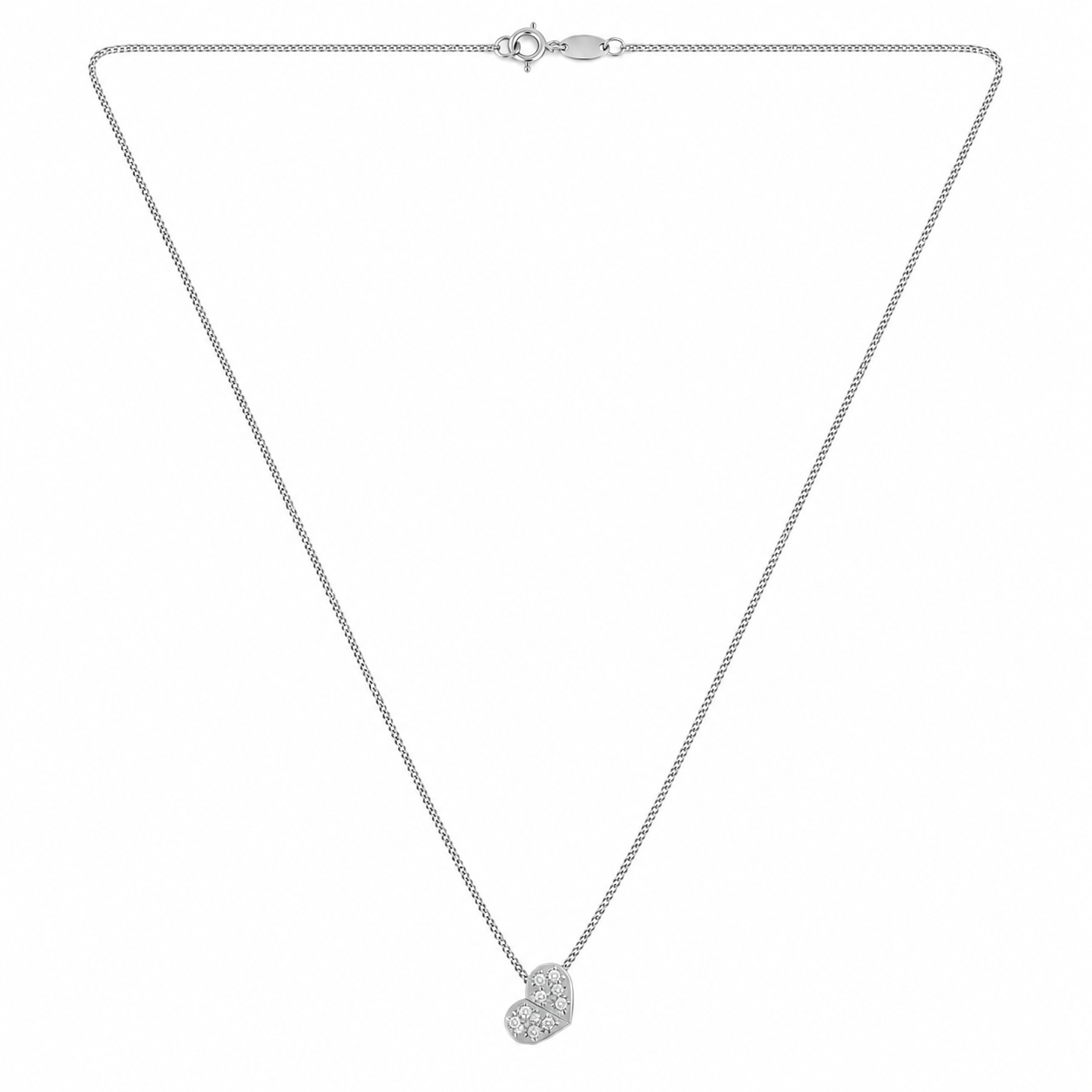 14K White Gold Diamond Heart Pendant Necklace