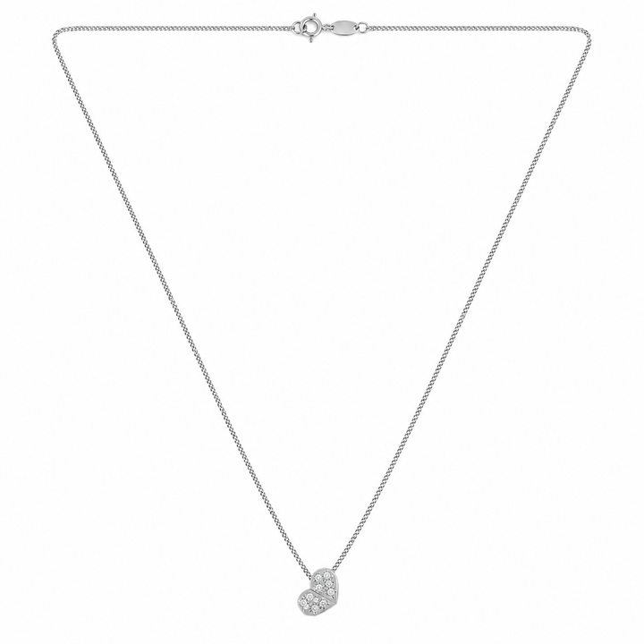 14K White Gold Diamond Heart Pendant Necklace