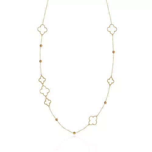 Yellow Gold Long Station Necklace with Clover, 18k, 5.07gr