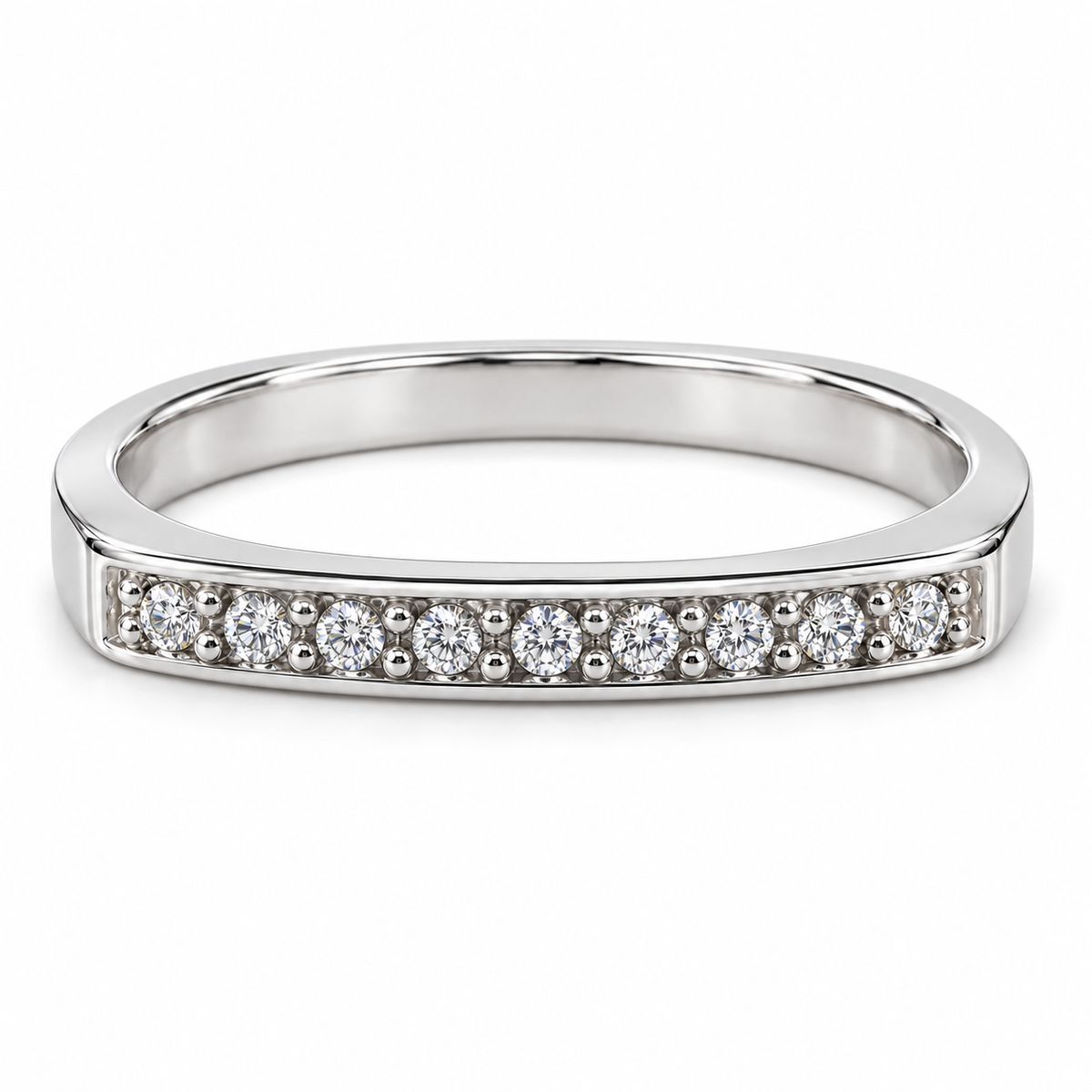 14K White Gold Diamond Row Band