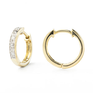 Yellow Gold Hoop Earrings setting with Natural Diamonds, 10k, TDW:0.06ct, H, I