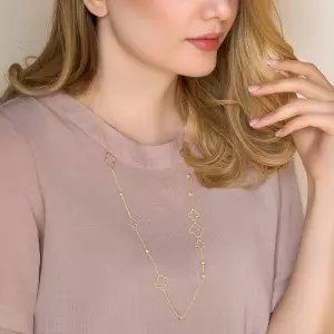 Yellow Gold Long Station Necklace with Clover, 18k, 5.07gr