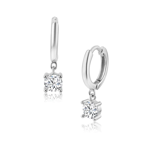 Silver Dangling Earrings with Clear CZ